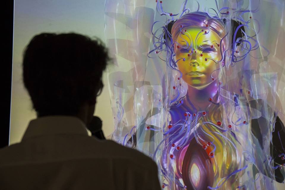 Bjork attending her digital press conference, held in August 2016 (courtesy of artists Facebook page)