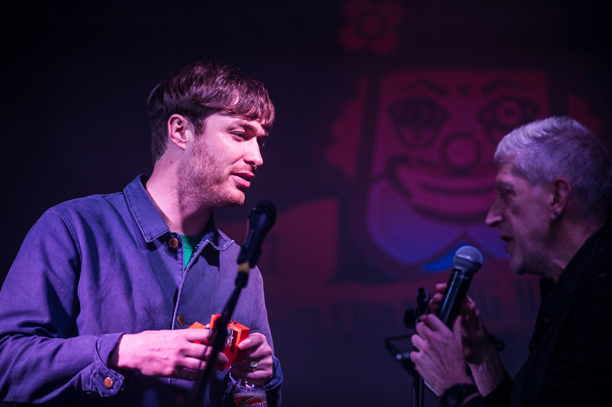 The Coral's Nick Power collects the band's GIT Award 2017 memento
