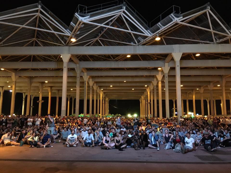 Fans watch the Champions League final in the food court