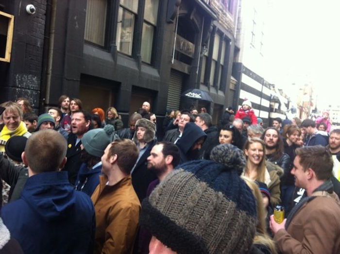 The crowds of protesters at the Lomax