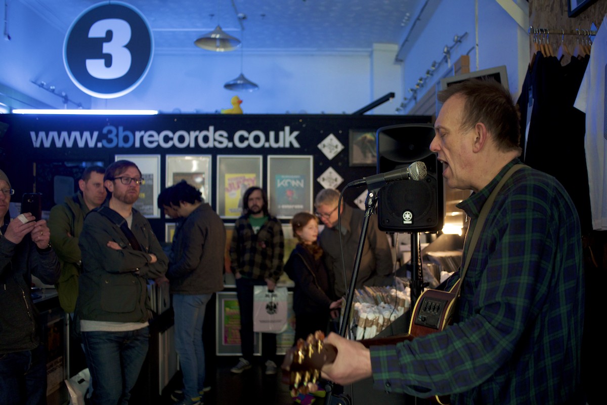 Inspiral Carpets' Tom Hingley performs at 3B Records at Record Store Day 2016