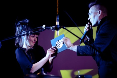 Stealing Sheep's Lucy receives her GIT Award memento.jpg