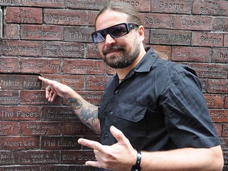 Andreas Kisser from Brazilian Metal band Sepultura gets his name on the Mathew street Wall of fame.jpg