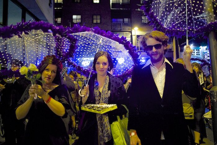 Laura Powers, Jo Shelbourne and Rob Longston lead the farewell procession