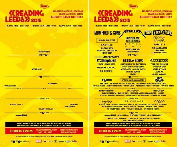 Reading Leeds Line Up with and without sausage