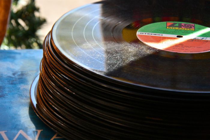 records stacked