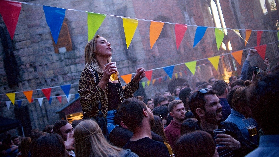 Crowd enjoying themselves at the Bombed Out Church