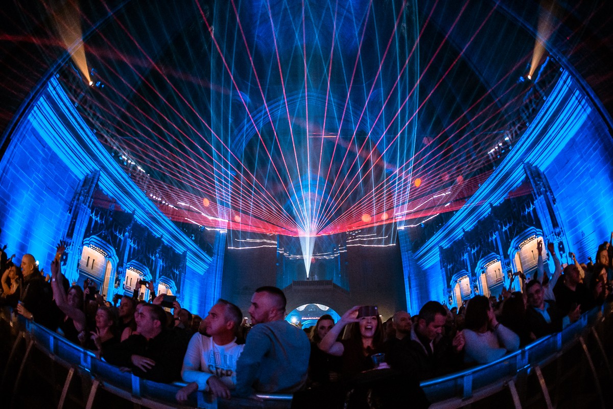 The crowd enjoying the light show