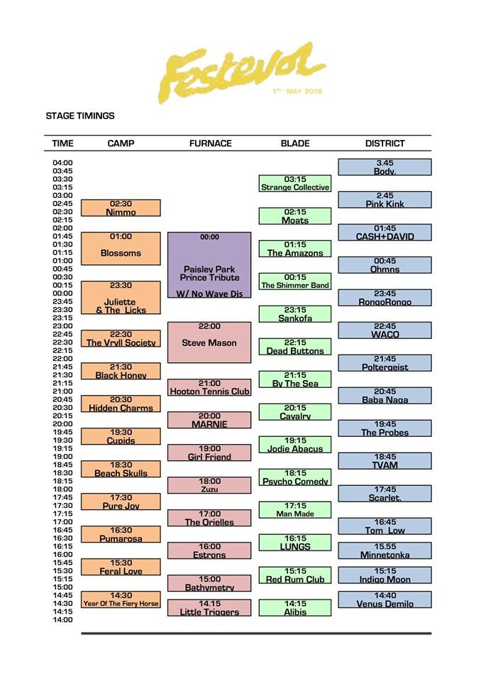 FestEvol stage times planner plus Paisley Park tribute