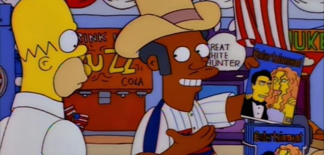 Apu tries to convince Homer that he is American